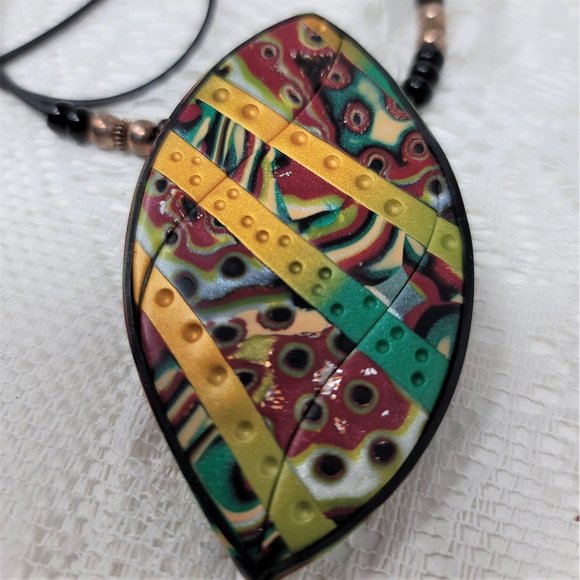 Modern Clay Colorful Necklace w/ Black Cord - Picture 4 of 9